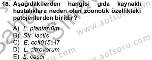 Gıda Güvenliğinin Temel Prensipleri Dersi 2012 - 2013 Yılı (Final) Dönem Sonu Sınav Soruları 18. Soru