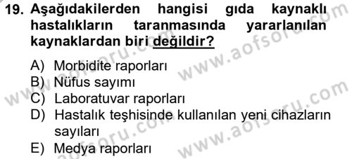 Gıda Güvenliğinin Temel Prensipleri Dersi 2012 - 2013 Yılı (Final) Dönem Sonu Sınav Soruları 19. Soru