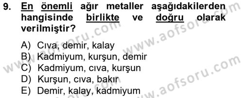 Gıda Güvenliğinin Temel Prensipleri Dersi 2012 - 2013 Yılı (Final) Dönem Sonu Sınav Soruları 9. Soru