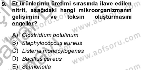 Gıda Güvenliğinin Temel Prensipleri Dersi 2013 - 2014 Yılı (Vize) Ara Sınav Soruları 9. Soru