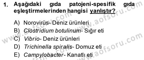 Gıda Güvenliğinin Temel Prensipleri Dersi 2013 - 2014 Yılı (Final) Dönem Sonu Sınav Soruları 1. Soru