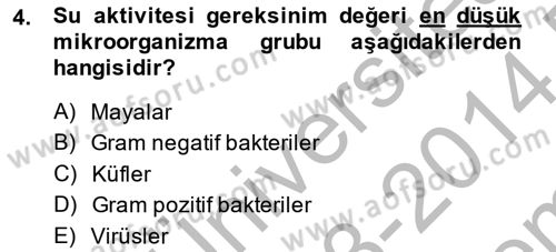 Gıda Güvenliğinin Temel Prensipleri Dersi 2013 - 2014 Yılı (Final) Dönem Sonu Sınav Soruları 4. Soru