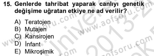 Gıda Güvenliğinin Temel Prensipleri Dersi 2013 - 2014 Yılı Tek Ders Sınav Soruları 15. Soru
