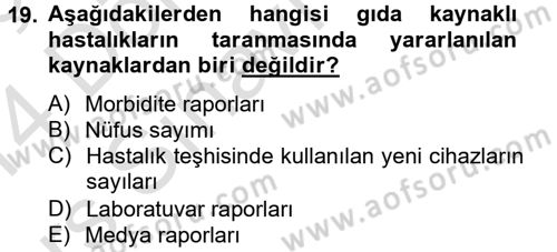 Gıda Güvenliğinin Temel Prensipleri Dersi 2013 - 2014 Yılı Tek Ders Sınav Soruları 19. Soru