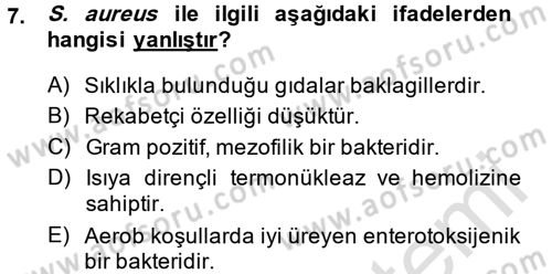 Gıda Güvenliğinin Temel Prensipleri Dersi 2013 - 2014 Yılı Tek Ders Sınav Soruları 7. Soru