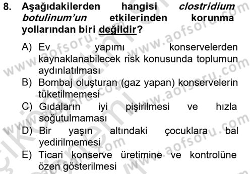 Gıda Güvenliğinin Temel Prensipleri Dersi 2013 - 2014 Yılı Tek Ders Sınav Soruları 8. Soru