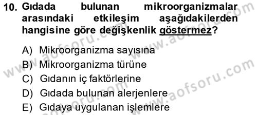 Gıda Güvenliğinin Temel Prensipleri Dersi 2014 - 2015 Yılı (Vize) Ara Sınav Soruları 10. Soru