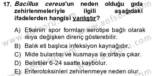 Gıda Güvenliğinin Temel Prensipleri Dersi 2014 - 2015 Yılı (Vize) Ara Sınav Soruları 17. Soru
