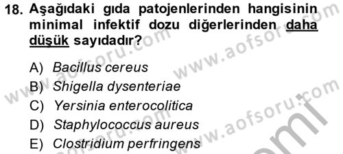 Gıda Güvenliğinin Temel Prensipleri Dersi 2014 - 2015 Yılı (Vize) Ara Sınav Soruları 18. Soru