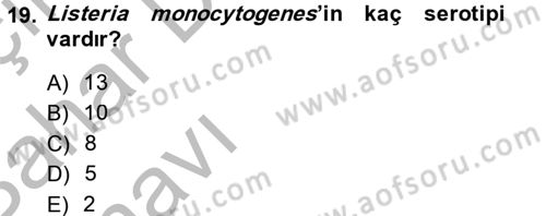 Gıda Güvenliğinin Temel Prensipleri Dersi 2014 - 2015 Yılı (Vize) Ara Sınav Soruları 19. Soru
