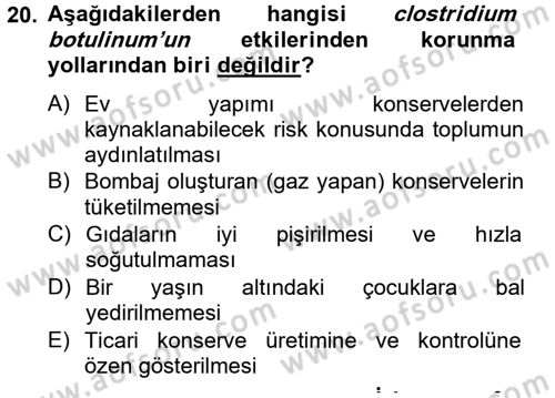Gıda Güvenliğinin Temel Prensipleri Dersi 2014 - 2015 Yılı (Vize) Ara Sınav Soruları 20. Soru