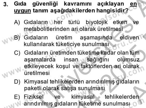 Gıda Güvenliğinin Temel Prensipleri Dersi 2014 - 2015 Yılı (Vize) Ara Sınav Soruları 3. Soru