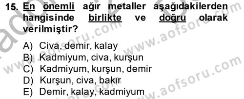 Gıda Güvenliğinin Temel Prensipleri Dersi 2014 - 2015 Yılı (Final) Dönem Sonu Sınav Soruları 15. Soru