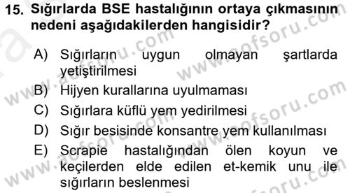 Gıda Güvenliğinin Temel Prensipleri Dersi 2015 - 2016 Yılı (Vize) Ara Sınav Soruları 15. Soru