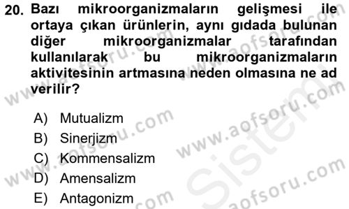 Gıda Güvenliğinin Temel Prensipleri Dersi 2015 - 2016 Yılı (Vize) Ara Sınav Soruları 20. Soru