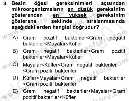 Gıda Güvenliğinin Temel Prensipleri Dersi 2015 - 2016 Yılı (Vize) Ara Sınav Soruları 3. Soru