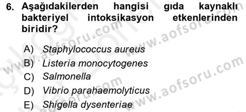 Gıda Güvenliğinin Temel Prensipleri Dersi 2015 - 2016 Yılı (Vize) Ara Sınav Soruları 6. Soru