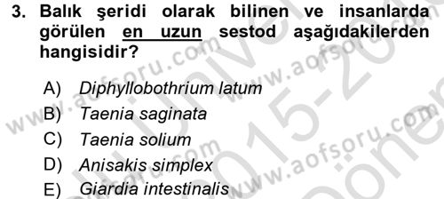 Gıda Güvenliğinin Temel Prensipleri Dersi 2015 - 2016 Yılı (Final) Dönem Sonu Sınav Soruları 3. Soru