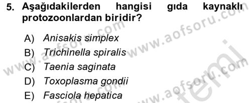 Gıda Güvenliğinin Temel Prensipleri Dersi 2015 - 2016 Yılı (Final) Dönem Sonu Sınav Soruları 5. Soru