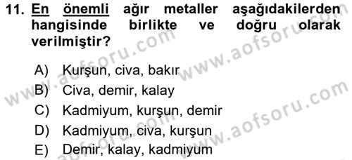 Gıda Güvenliğinin Temel Prensipleri Dersi 2015 - 2016 Yılı Tek Ders Sınav Soruları 11. Soru