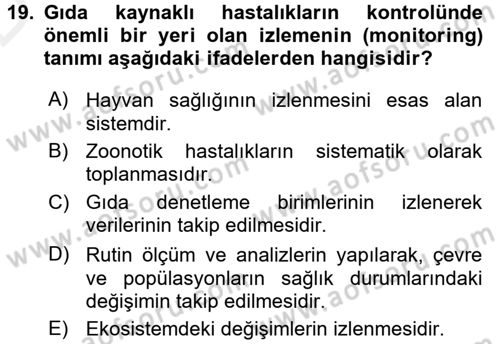 Gıda Güvenliğinin Temel Prensipleri Dersi 2015 - 2016 Yılı Tek Ders Sınav Soruları 19. Soru
