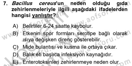 Gıda Güvenliğinin Temel Prensipleri Dersi 2016 - 2017 Yılı 3 Ders Sınav Soruları 7. Soru