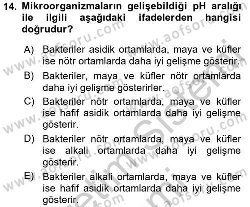 Gıda Güvenliğinin Temel Prensipleri Dersi 2016 - 2017 Yılı (Vize) Ara Sınav Soruları 14. Soru
