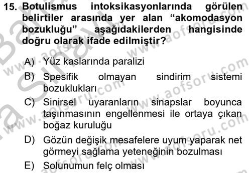 Gıda Güvenliğinin Temel Prensipleri Dersi 2016 - 2017 Yılı (Vize) Ara Sınav Soruları 15. Soru