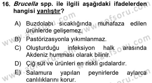 Gıda Güvenliğinin Temel Prensipleri Dersi 2016 - 2017 Yılı (Vize) Ara Sınav Soruları 16. Soru