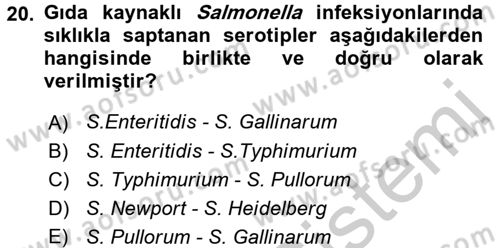 Gıda Güvenliğinin Temel Prensipleri Dersi 2016 - 2017 Yılı (Vize) Ara Sınav Soruları 20. Soru