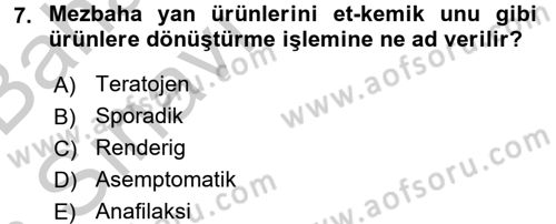 Gıda Güvenliğinin Temel Prensipleri Dersi 2016 - 2017 Yılı (Vize) Ara Sınav Soruları 7. Soru