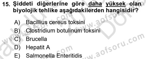 Gıda Güvenliğinin Temel Prensipleri Dersi 2016 - 2017 Yılı (Final) Dönem Sonu Sınav Soruları 15. Soru
