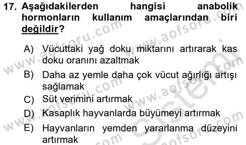 Gıda Güvenliğinin Temel Prensipleri Dersi 2016 - 2017 Yılı (Final) Dönem Sonu Sınav Soruları 17. Soru