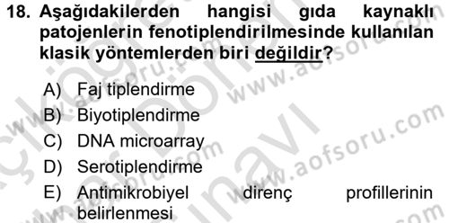 Gıda Güvenliğinin Temel Prensipleri Dersi 2016 - 2017 Yılı (Final) Dönem Sonu Sınav Soruları 18. Soru