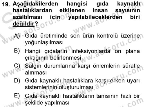 Gıda Güvenliğinin Temel Prensipleri Dersi 2016 - 2017 Yılı (Final) Dönem Sonu Sınav Soruları 19. Soru
