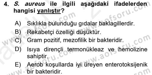 Gıda Güvenliğinin Temel Prensipleri Dersi 2017 - 2018 Yılı 3 Ders Sınav Soruları 4. Soru