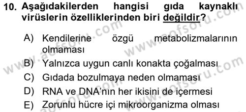 Gıda Güvenliğinin Temel Prensipleri Dersi 2017 - 2018 Yılı (Vize) Ara Sınav Soruları 10. Soru
