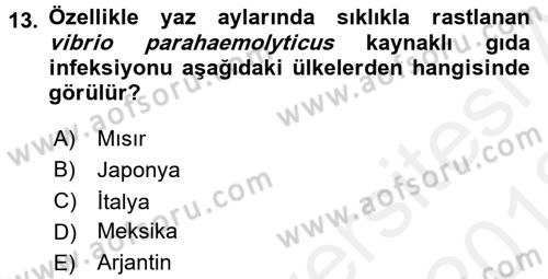Gıda Güvenliğinin Temel Prensipleri Dersi 2017 - 2018 Yılı (Vize) Ara Sınav Soruları 13. Soru