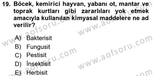 Gıda Güvenliğinin Temel Prensipleri Dersi 2017 - 2018 Yılı (Vize) Ara Sınav Soruları 19. Soru