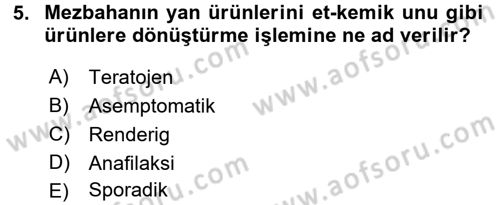 Gıda Güvenliğinin Temel Prensipleri Dersi 2017 - 2018 Yılı (Vize) Ara Sınav Soruları 5. Soru
