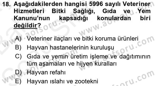 Gıda Güvenliğinin Temel Prensipleri Dersi 2017 - 2018 Yılı (Final) Dönem Sonu Sınav Soruları 18. Soru