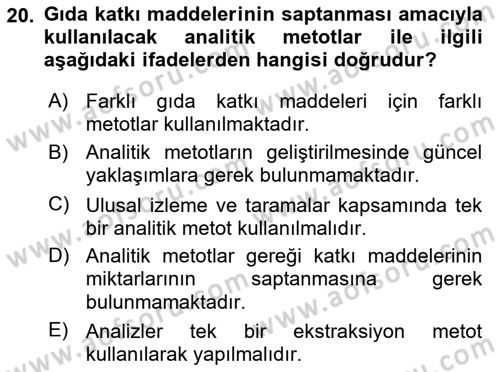 Gıda Güvenliğinin Temel Prensipleri Dersi 2018 - 2019 Yılı 3 Ders Sınav Soruları 20. Soru