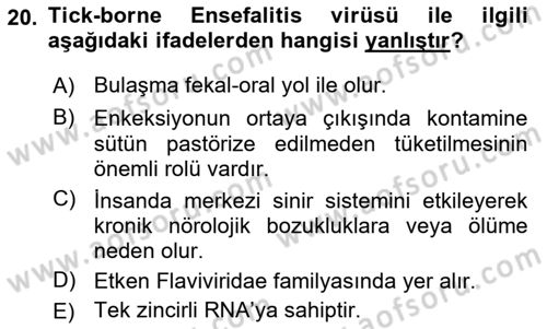 Gıda Güvenliğinin Temel Prensipleri Dersi 2018 - 2019 Yılı (Vize) Ara Sınav Soruları 20. Soru