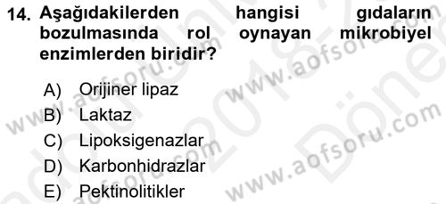 Gıda Güvenliğinin Temel Prensipleri Dersi 2018 - 2019 Yılı (Final) Dönem Sonu Sınav Soruları 14. Soru