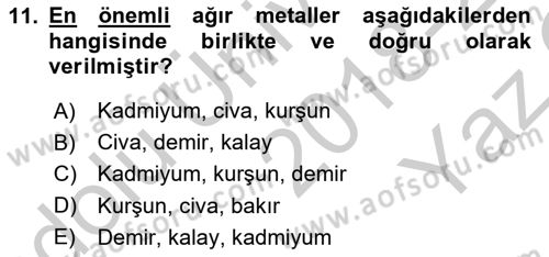 Gıda Güvenliğinin Temel Prensipleri Dersi 2018 - 2019 Yılı Yaz Okulu Sınav Soruları 11. Soru