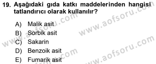 Gıda Güvenliğinin Temel Prensipleri Dersi 2018 - 2019 Yılı Yaz Okulu Sınav Soruları 19. Soru