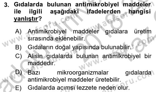 Gıda Güvenliğinin Temel Prensipleri Dersi 2018 - 2019 Yılı Yaz Okulu Sınav Soruları 3. Soru