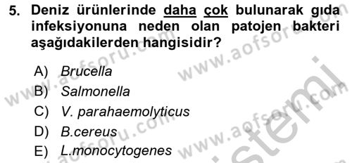 Gıda Güvenliğinin Temel Prensipleri Dersi 2018 - 2019 Yılı Yaz Okulu Sınav Soruları 5. Soru