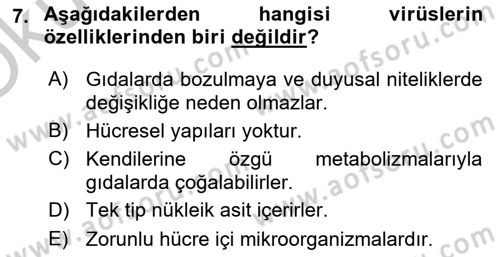 Gıda Güvenliğinin Temel Prensipleri Dersi 2018 - 2019 Yılı Yaz Okulu Sınav Soruları 7. Soru