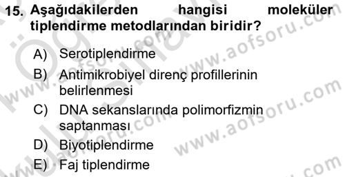 Gıda Güvenliğinin Temel Prensipleri Dersi 2020 - 2021 Yılı Yaz Okulu Sınav Soruları 15. Soru